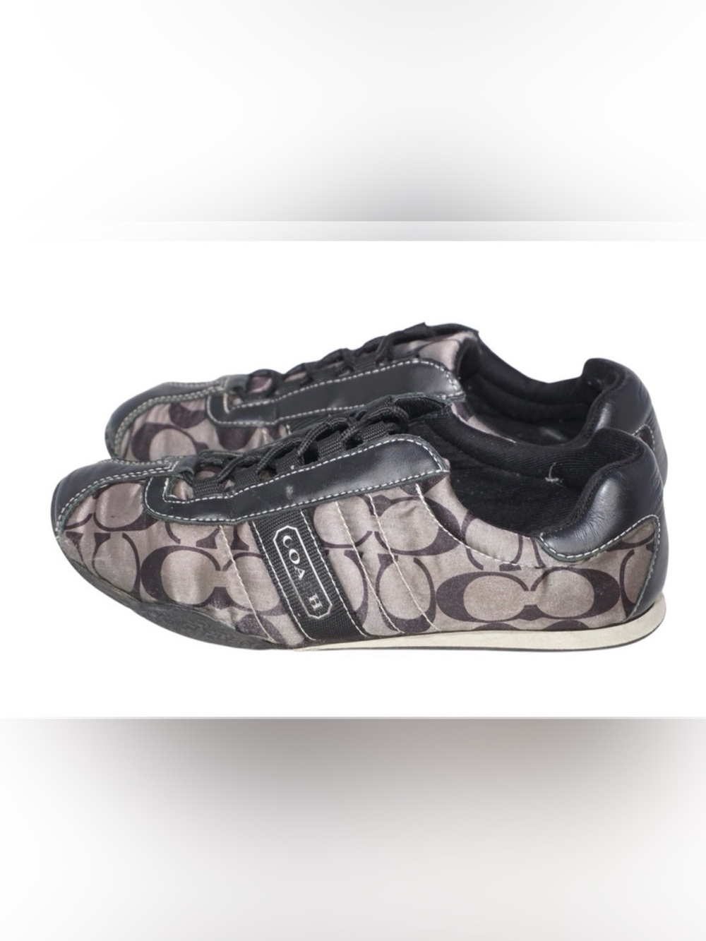 Coach Kirby Black/Gray Sateen Monogram Logo Lace Up Sneakers, Size 7